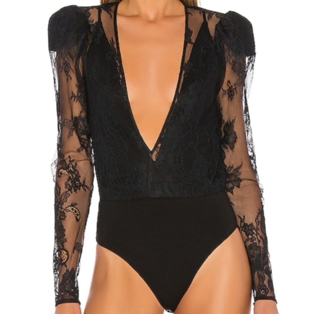 Lovers + Friends Black Lace Bodysuit